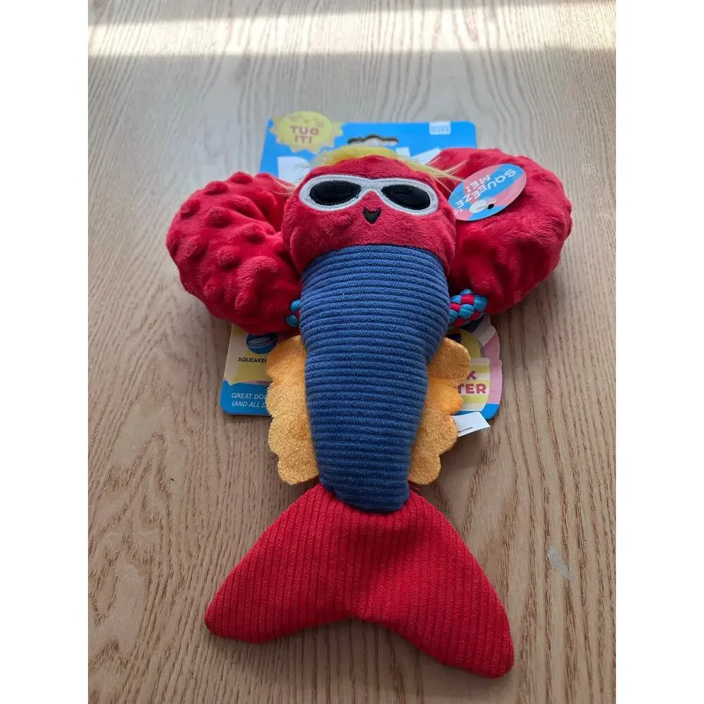 New bark lobster doggy paddle pool party toy pull through T-shirt rope squeaker